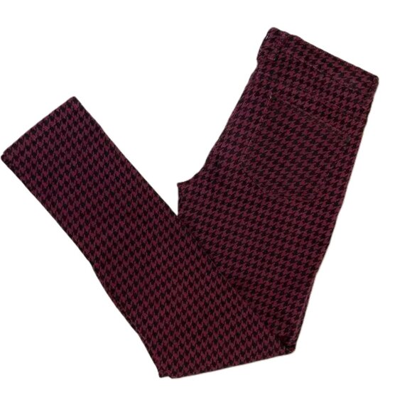 Long Tall Sally Its Denim Burgundy Black Houndstooth Jeans Skinny Size 10 - Picture 2 of 12